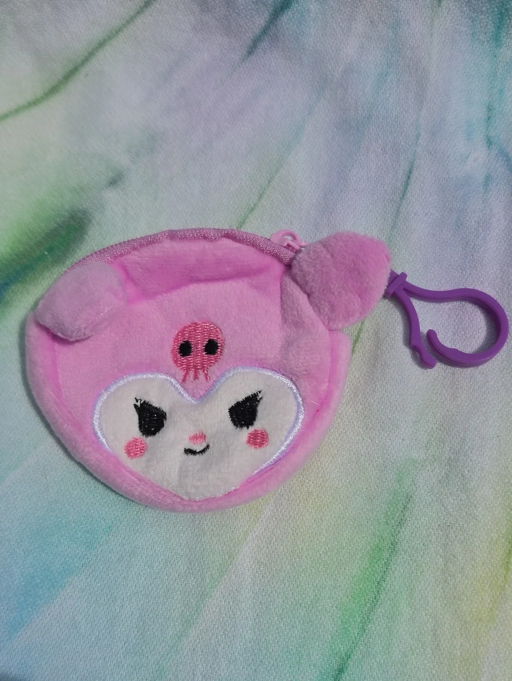 Kuromi Pink Plush Coin Pouch with Clip